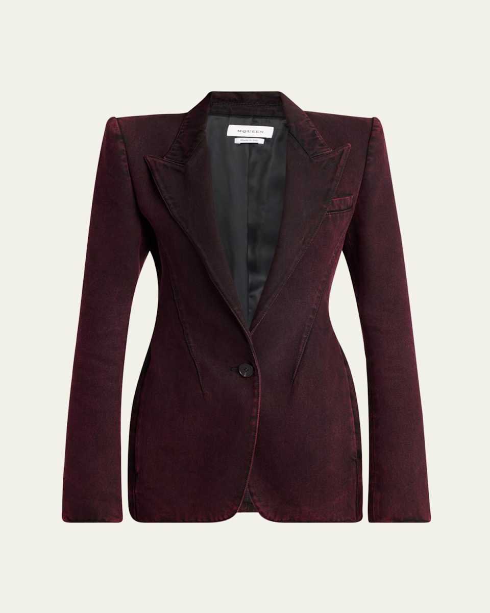 Red-Wash Denim Single-Breasted Jacket